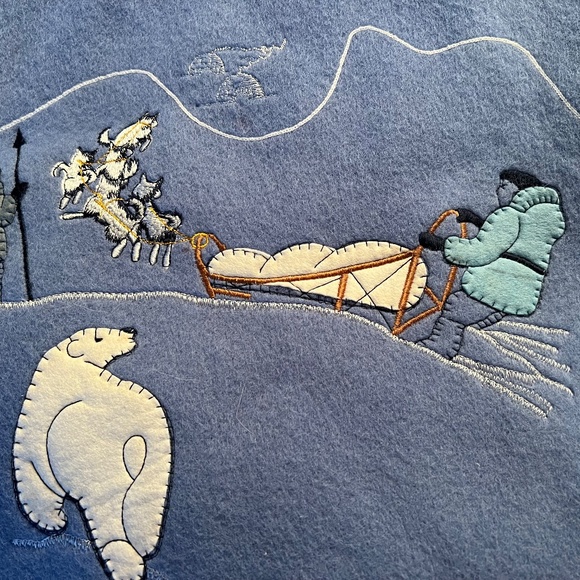 Made in Canada Women's Wool Coat with Inuit style embroidery designs. - Picture 2 of 12